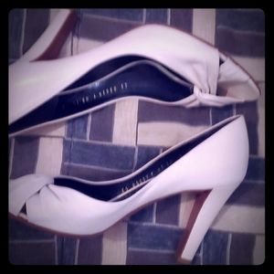 Ferragamo Ivory Peep Toe Pumps